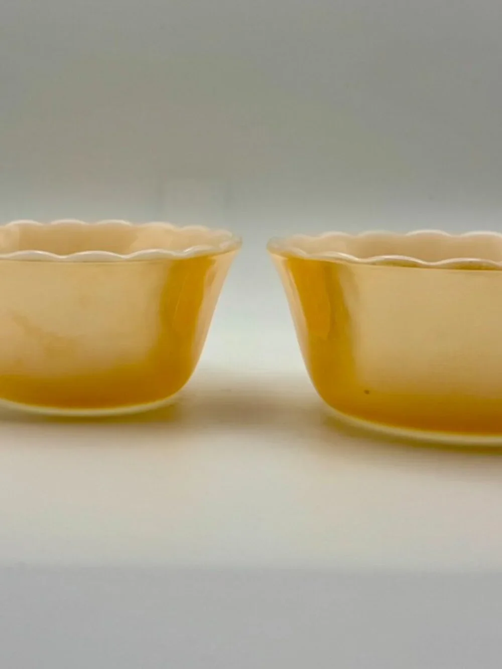 Vintage Anchor Hocking Fire-King Peach Lustre Scalloped Shell Bowls - Set of 2